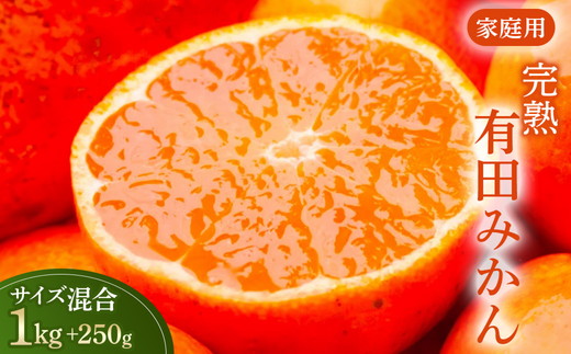 家庭用 完熟 有田みかん1kg+250g（傷み補償分）サイズ混合 ※