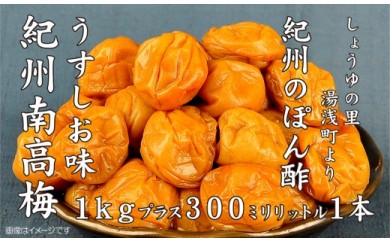 紀州南高梅うすしお味1kgと紀州のぽんず1本　美浜町 ※離島