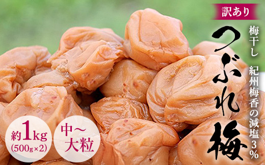 訳あり 無添加 梅干し 紀州梅香の減塩3%つぶれ梅 約1kg(500g x