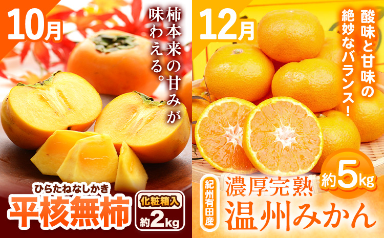 【発送月固定定期便】フルーツセット 果物セット(すいか 桃 ひらたねなし柿 みかん)【全4回】 魚鶴商店《6月中旬-12月末頃出荷予定(土日祝除く)》