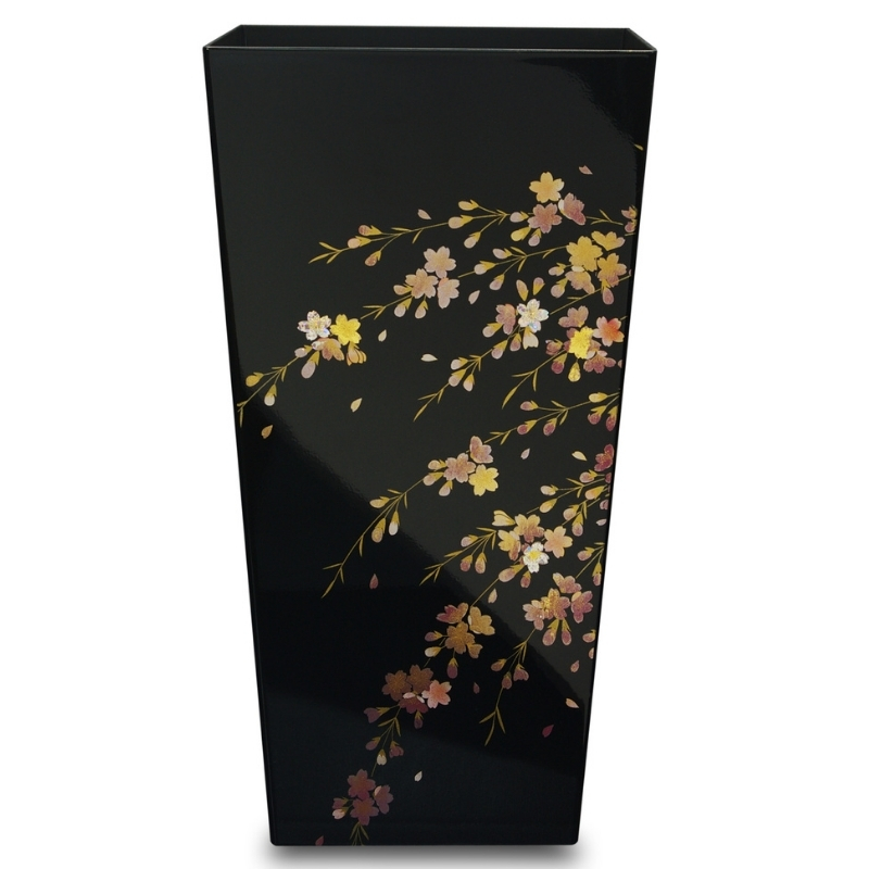 蒔絵調 ダストボックス L角 9.5L 桜ブラック タツクラフト 【Tk143】【ttcf022】