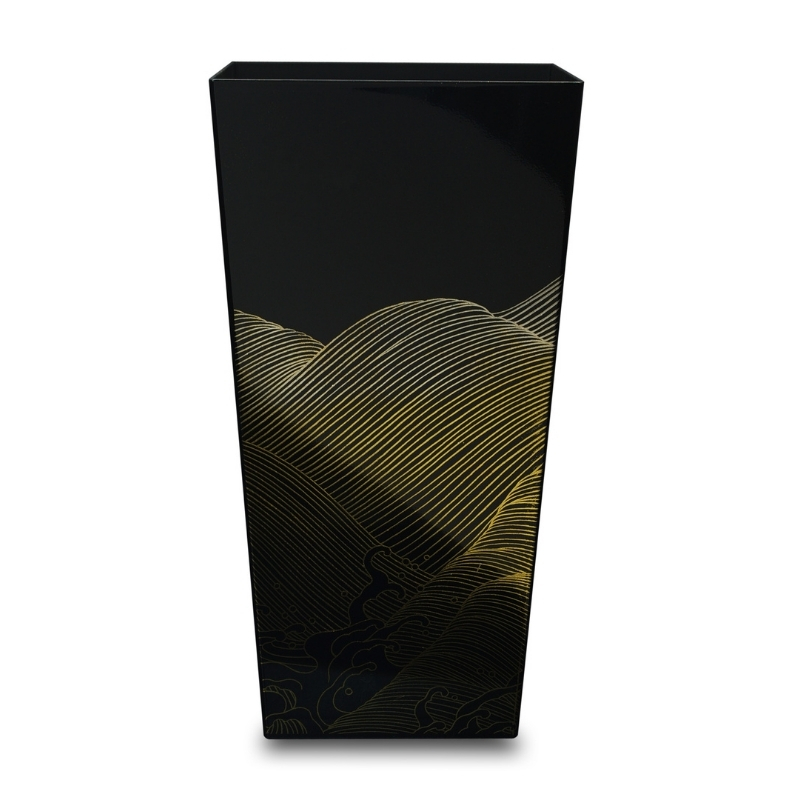 蒔絵調 ダストボックス L角 9.5L 波ブラック タツクラフト 【Tk149】【ttcf028】