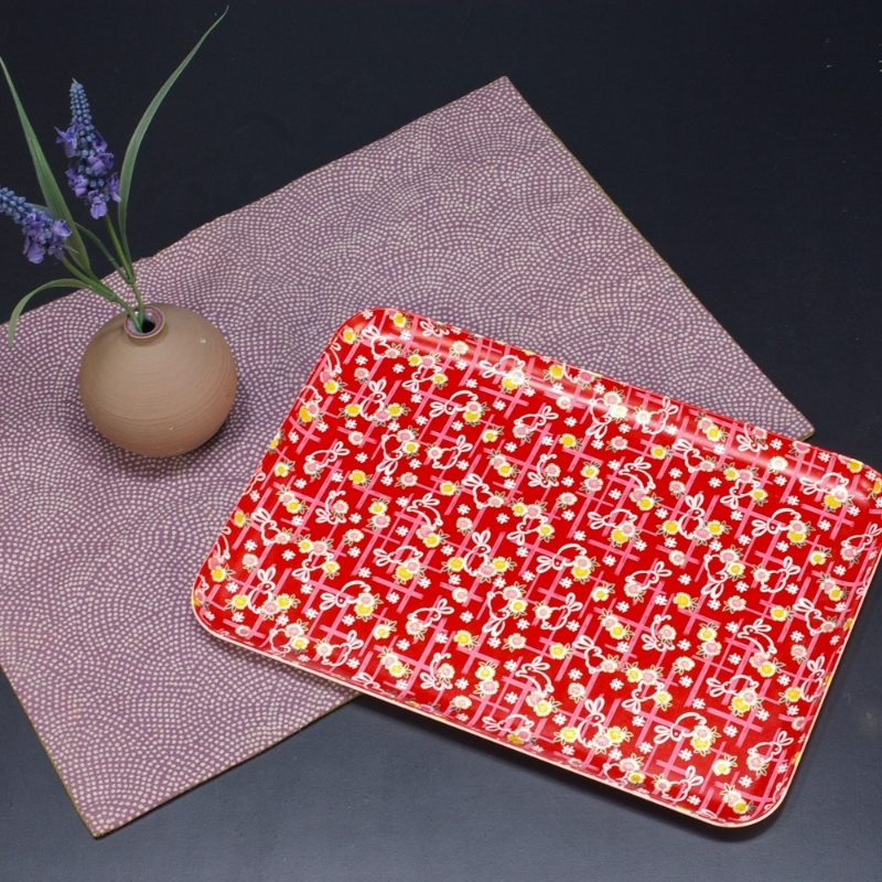 タツクラフト 友禅和紙トレー L 39cm 2枚セット 小花 舞うさぎ 【Tk322】【ttcf131】