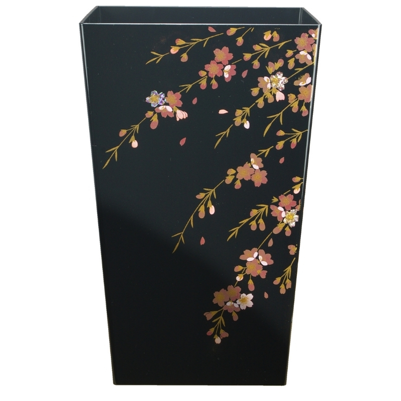 蒔絵調 ダストボックス M角 6.7L 桜ブラック タツクラフト 【Tk139】【ttcf018】