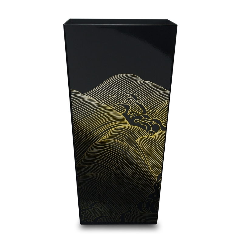 蒔絵調 ダストボックス L角 9.5L 波ブラック タツクラフト 【Tk149】【ttcf028】