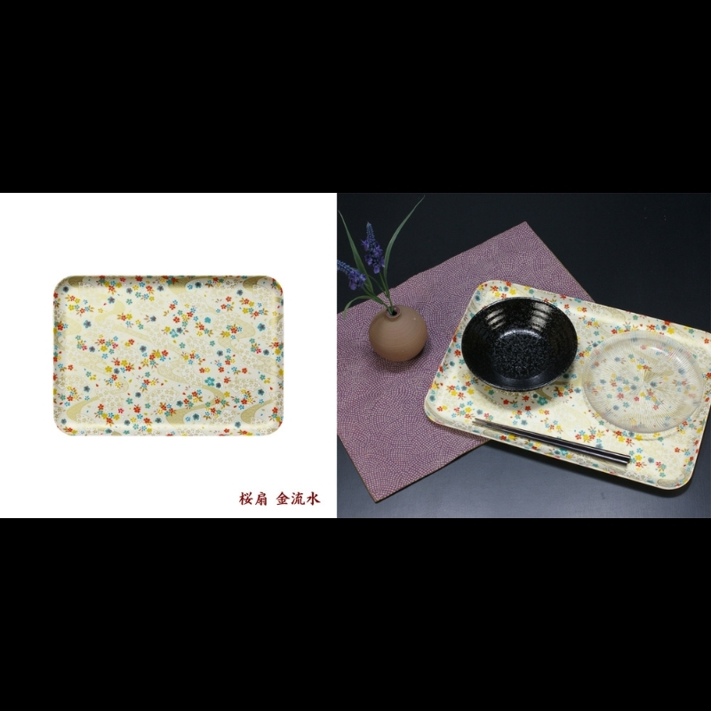 タツクラフト 友禅和紙トレー M 33cm 2枚セット 桜扇 金流水 【Tk312】【ttcf121】