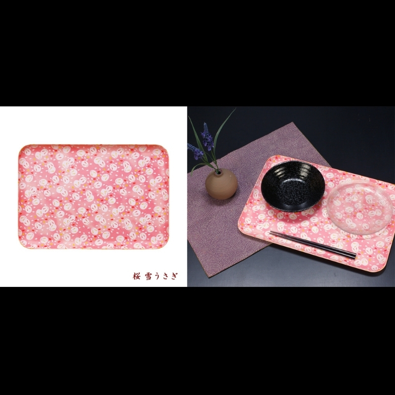 タツクラフト 友禅和紙トレー L 39cm 2枚セット 桜 雪うさぎ 【Tk317】【ttcf126】