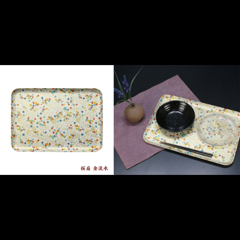 タツクラフト 友禅和紙トレー L 39cm 2枚セット 桜扇 金流水 【Tk326】【ttcf135】