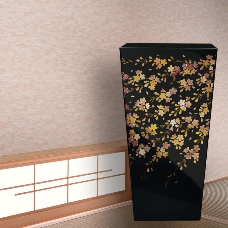 蒔絵調 ダストボックス L角 9.5L 桜ブラック タツクラフト 【Tk143】【ttcf022】