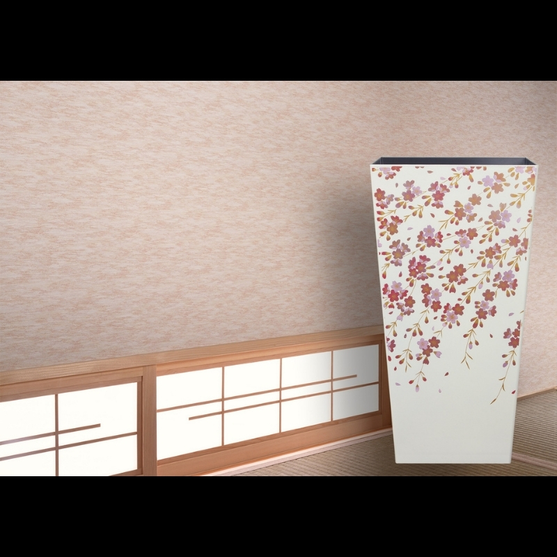 蒔絵調 ダストボックス L角 9.5L 桜ホワイト タツクラフト 【Tk148】【ttcf027】