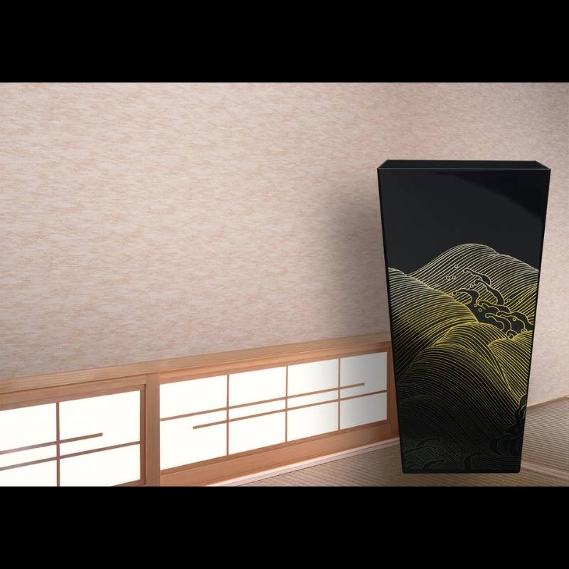 蒔絵調 ダストボックス L角 9.5L 波ブラック タツクラフト 【Tk149】【ttcf028】