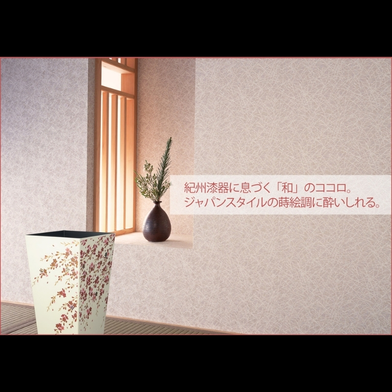 蒔絵調 ダストボックス L角 9.5L 桜ホワイト タツクラフト 【Tk148】【ttcf027】