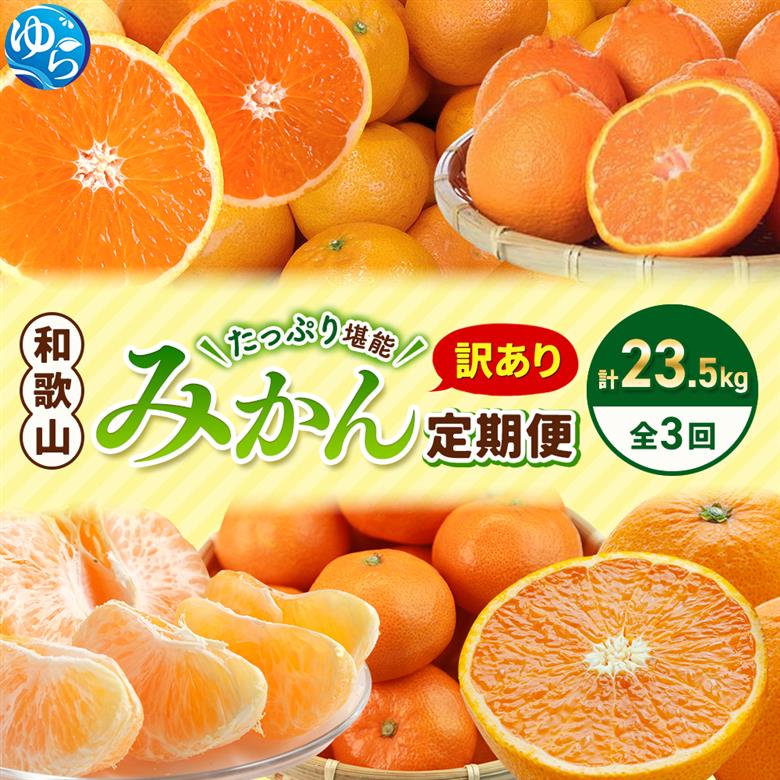 ＼たっぷり23.5kg！／【3か月定期便】訳ありみかんの定期便 / 温州みかん 不知火 清見オレンジ 定期便 果物 柑橘 由良町 フルーツ くだもの 産地直送 ミカン 和歌山【tkb113】