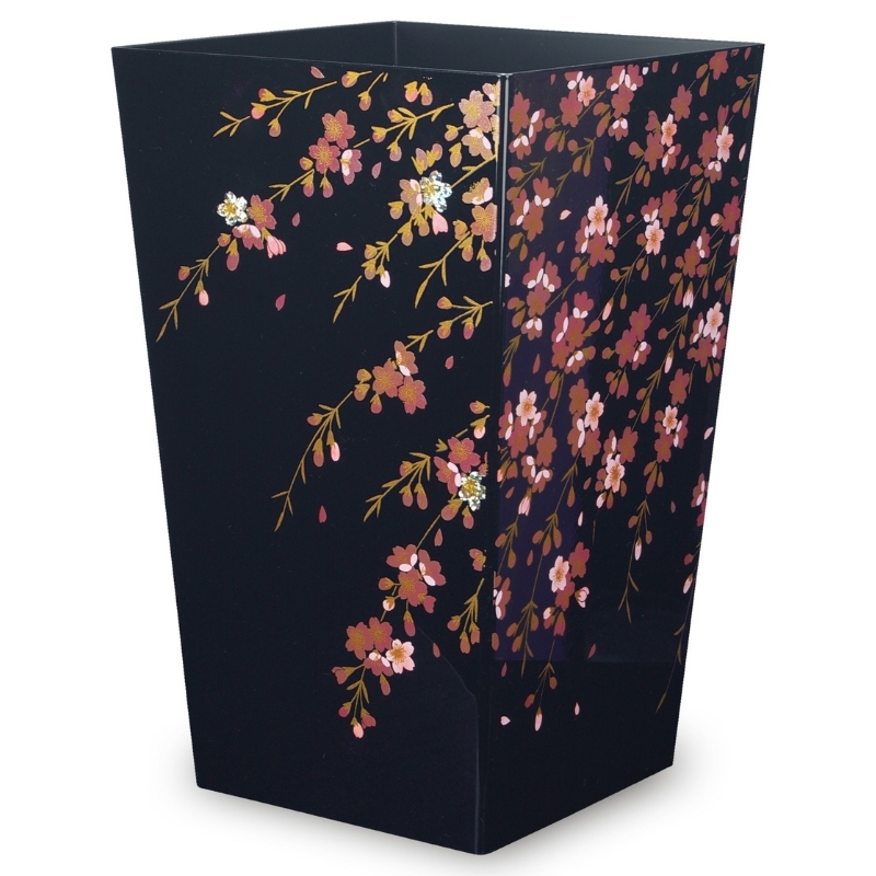 蒔絵調 ダストボックス M角 6.7L 桜ブラック タツクラフト 【Tk139】【ttcf018】