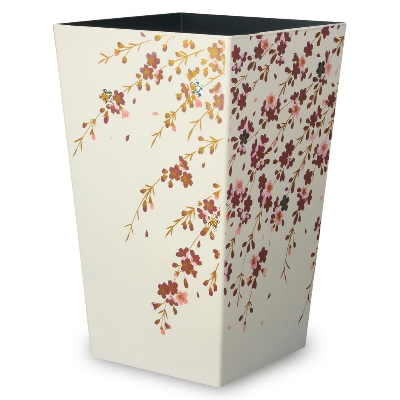 蒔絵調 ダストボックス M角 6.7L 桜ホワイト タツクラフト 【Tk140】【ttcf019】