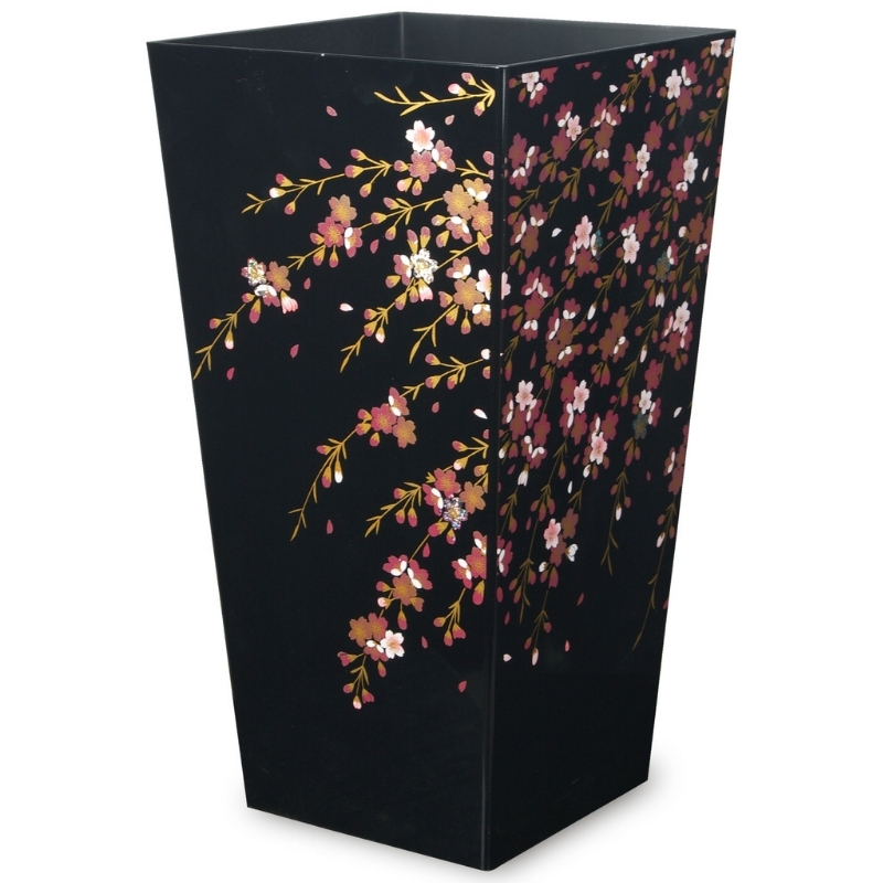 蒔絵調 ダストボックス L角 9.5L 桜ブラック タツクラフト 【Tk143】【ttcf022】