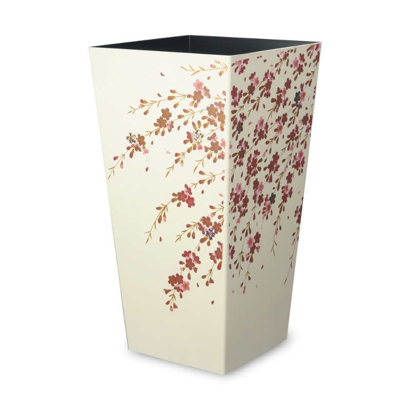 蒔絵調 ダストボックス L角 9.5L 桜ホワイト タツクラフト 【Tk148】【ttcf027】