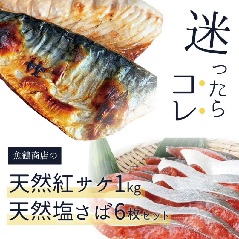 迷ったらコレ！！魚鶴の天然紅サケ1kg & 塩さばフィレ6枚セット【uot744B-1】