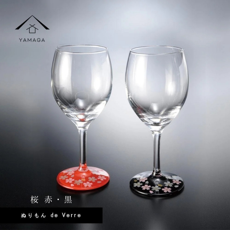 紀州漆器 ワイングラス 蒔絵 桜 ペア 黒 赤【YG139】【yma310】