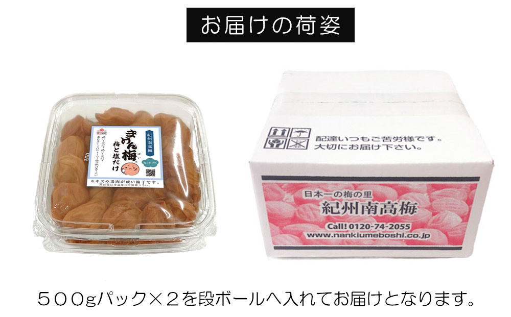 訳あり梅干し まけん梅 梅と塩だけ 1kg（500g×2）紀州南高梅 塩分約19% nankiume008A