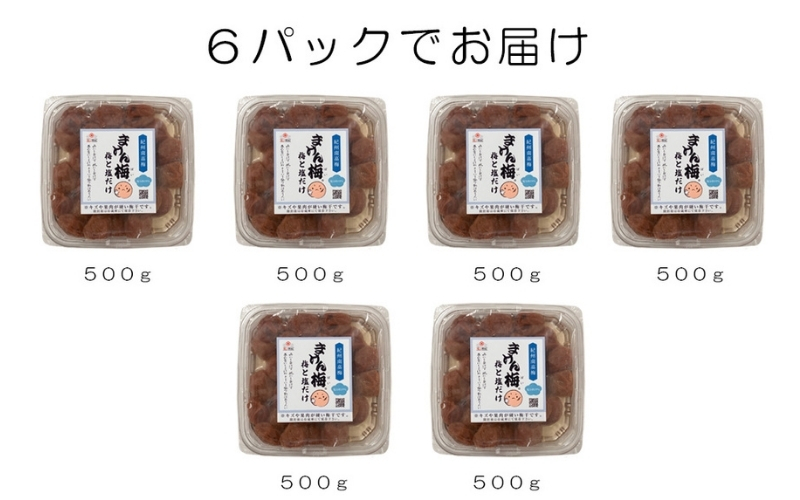 まけん梅(R) 梅と塩だけ 3kg(500g×6) 塩分約19％ 梅干し 紀州南高梅 【nankiume006B】