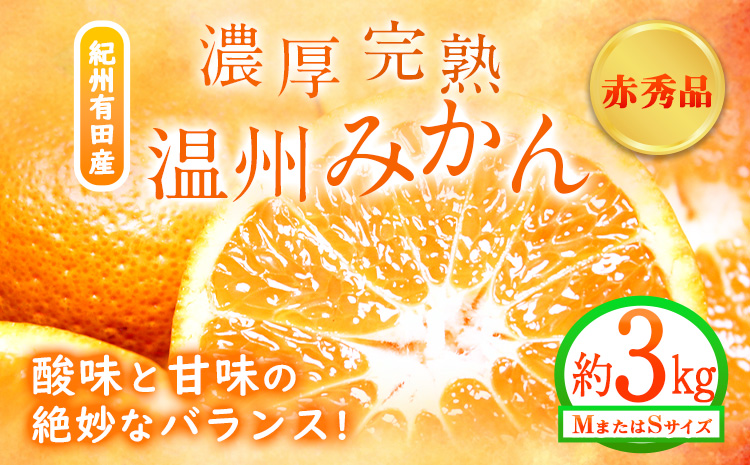 【先行予約】赤秀品 紀州有田産 濃厚完熟温州みかん 3kg (MサイズまたはSサイズ) 魚鶴商店《2026年11月下旬-2027年1月下旬頃出荷》和歌山県 日高川町 みかん ミカン 蜜柑 フルーツ 柑橘---wshg_uot172_11g1g_25_12000_3kg---
