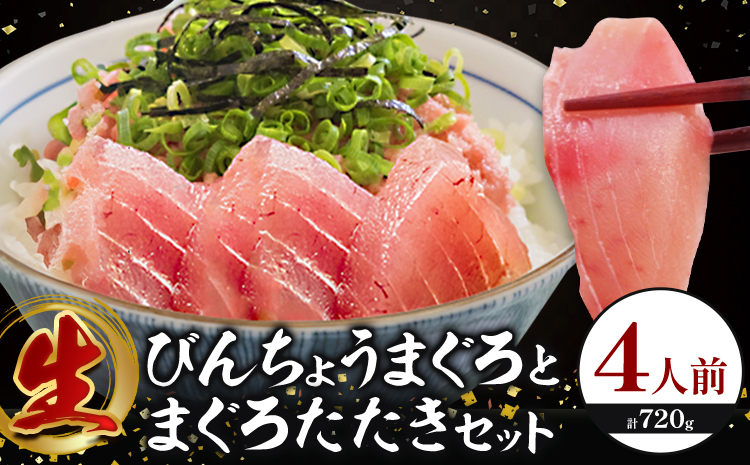 まぐろ 那智勝浦直送 天然もちもち生ビン長まぐろとまぐろたたきセット 4人前 株式会社魚鶴《30日以内に出荷予定(土日祝除く)》和歌山県 日高川町 まぐろ 魚 マグロ たたき ねぎとろ 海鮮 鮪 魚介 さかな ビン長 ビン長まぐろ---wshg_cuot71_30d_24_20000_4set---