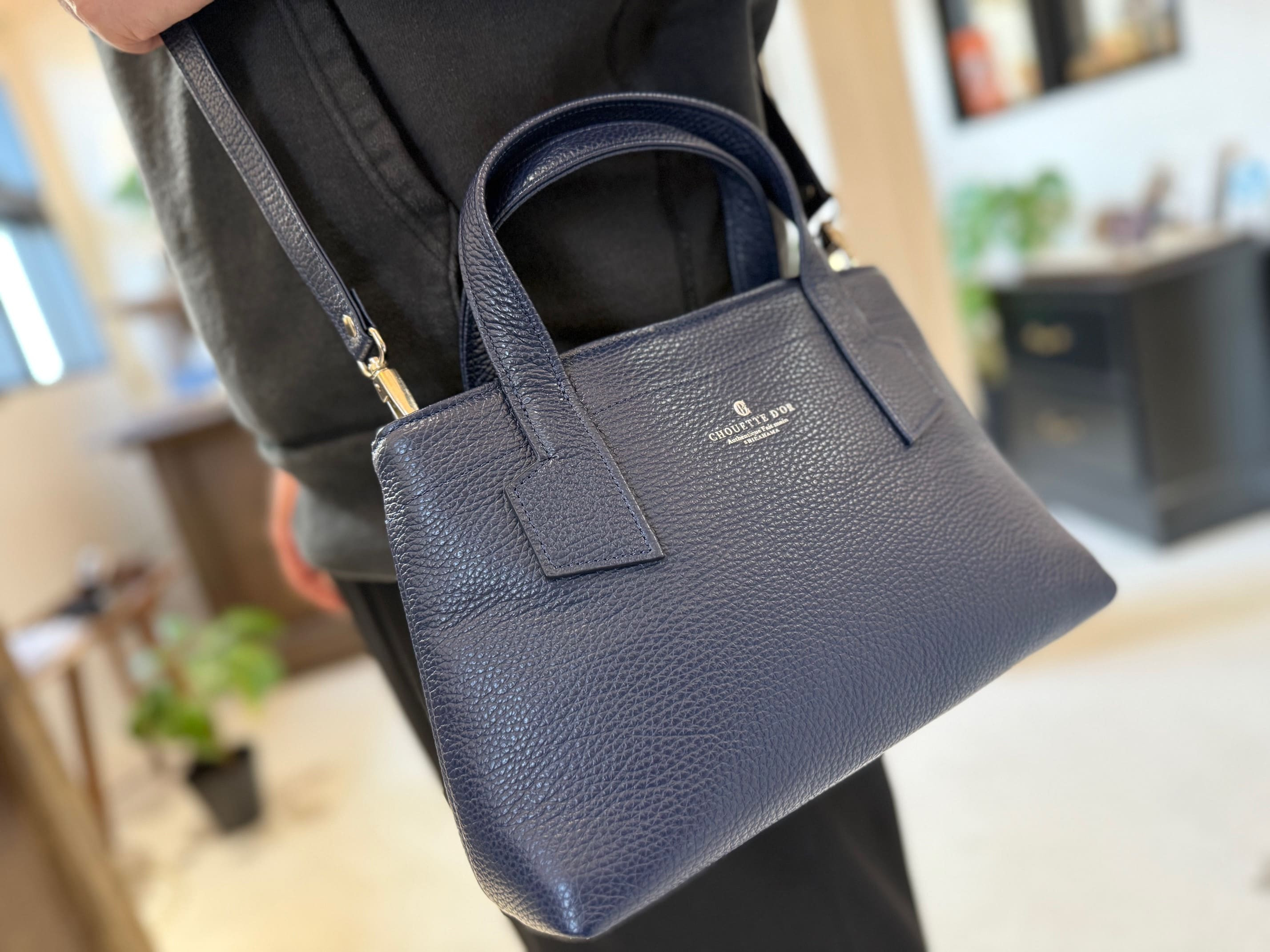 革職人が作った本革トートバッグXSシュリンク【ネイビー】