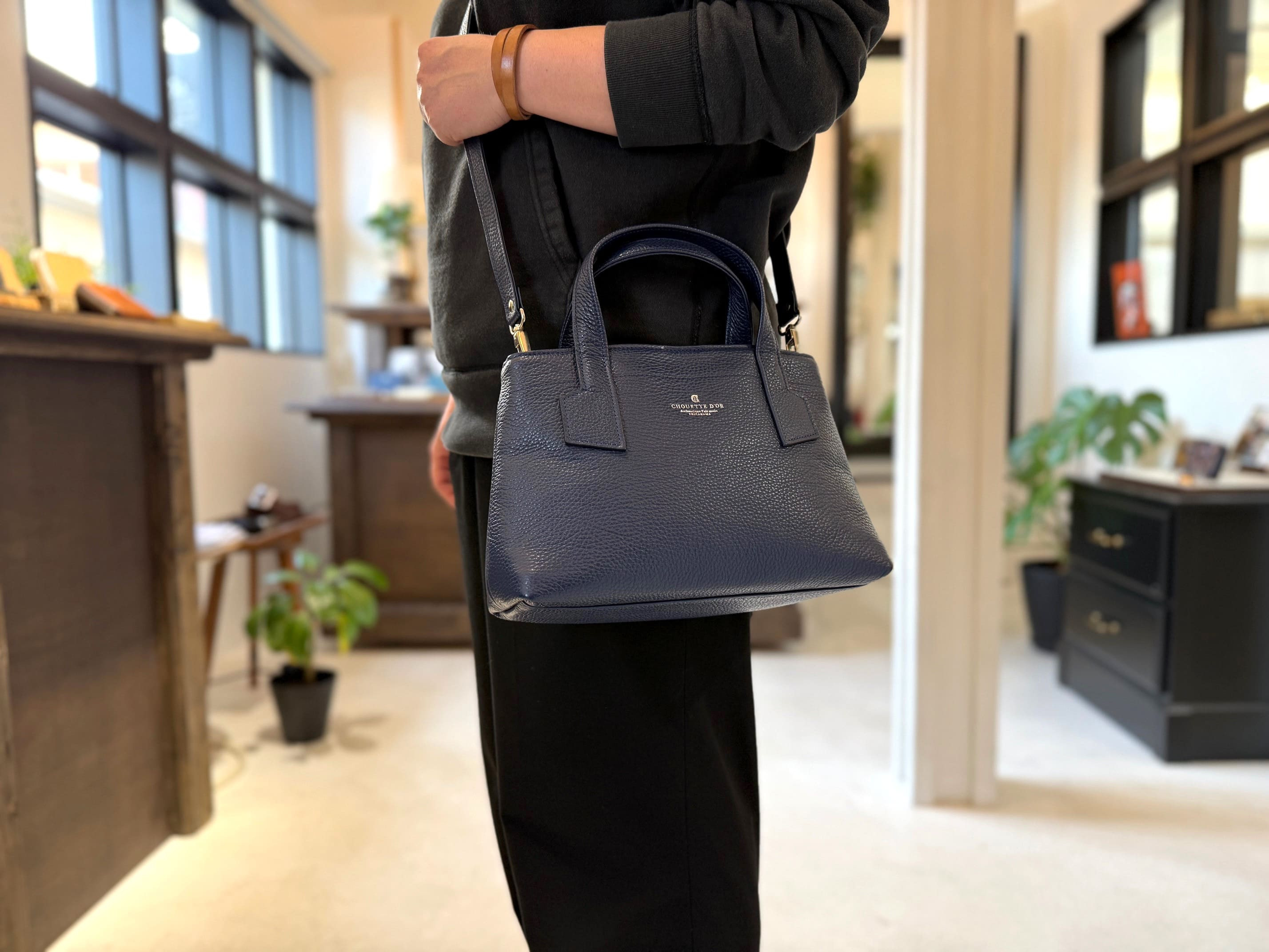 革職人が作った本革トートバッグXSシュリンク【ネイビー】