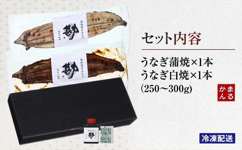 うなぎ蒲焼き、うなぎ白焼き　各1本セット（タレ・山椒付き）（合計：250～300ｇ)