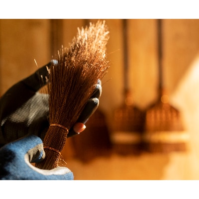 国産棕櫚手箒　柿渋はりみ塵取りセット