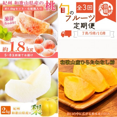 【発送月固定定期便】紀州和歌山産旬のフルーツセット(桃・梨・ひらたねなし柿)全3回【配送不可地域：離島・北海道・沖縄県】