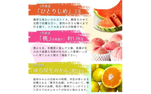 【全6回】旬のフルーツ定期便 【田村みかん 紀州デコ(不知火) 清見オレンジ 小玉スイカ 桃 ゆら早生みかん】 和歌山の旬をお届け / みかん ミカン 温州みかん 有田みかん 不知火 デコポン 桃【tkb314】