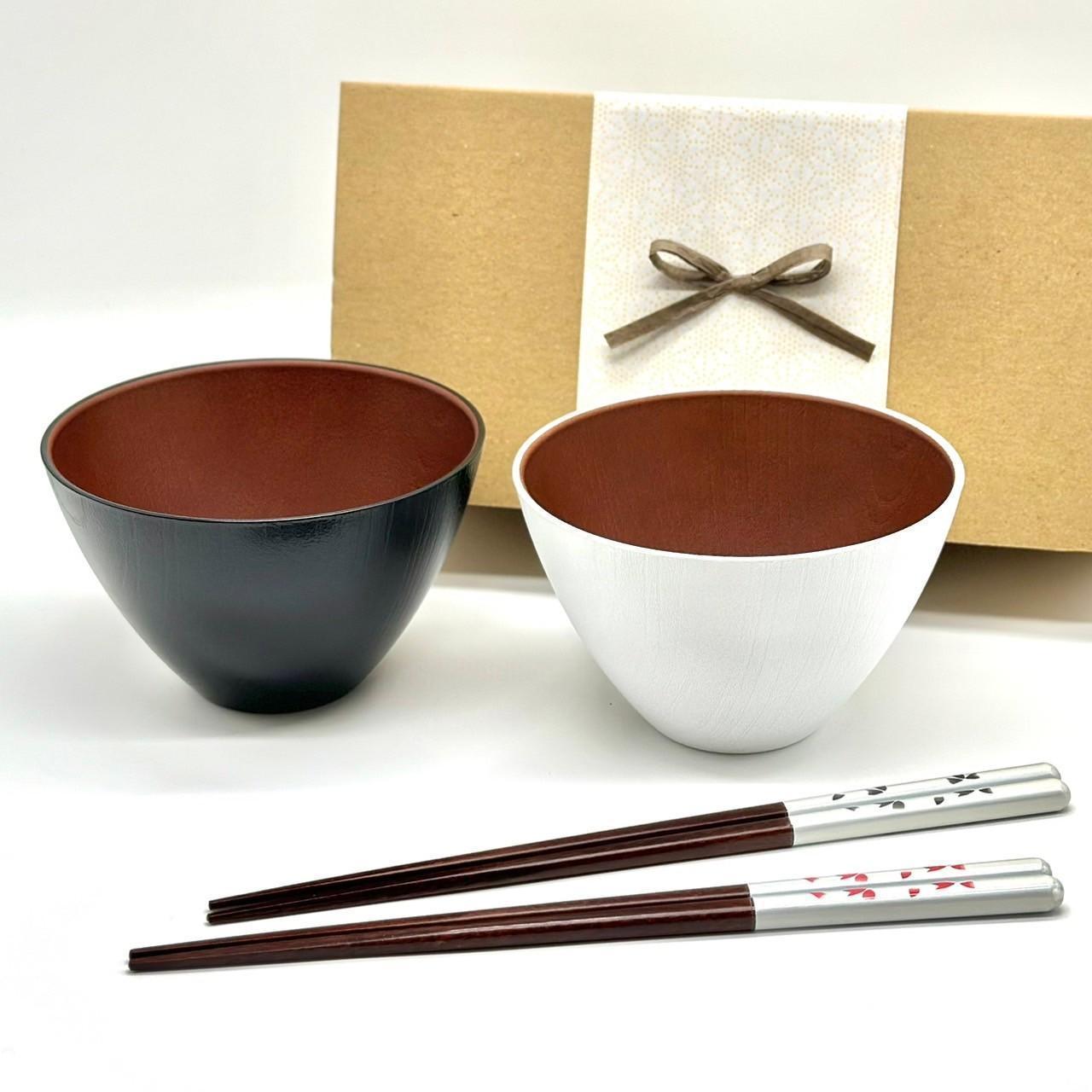 食洗機 電子レンジ 対応 お椀 ブラック ホワイト 2個セット 箸付き 2膳 4点セット モノクロマルチボウル［YS150］