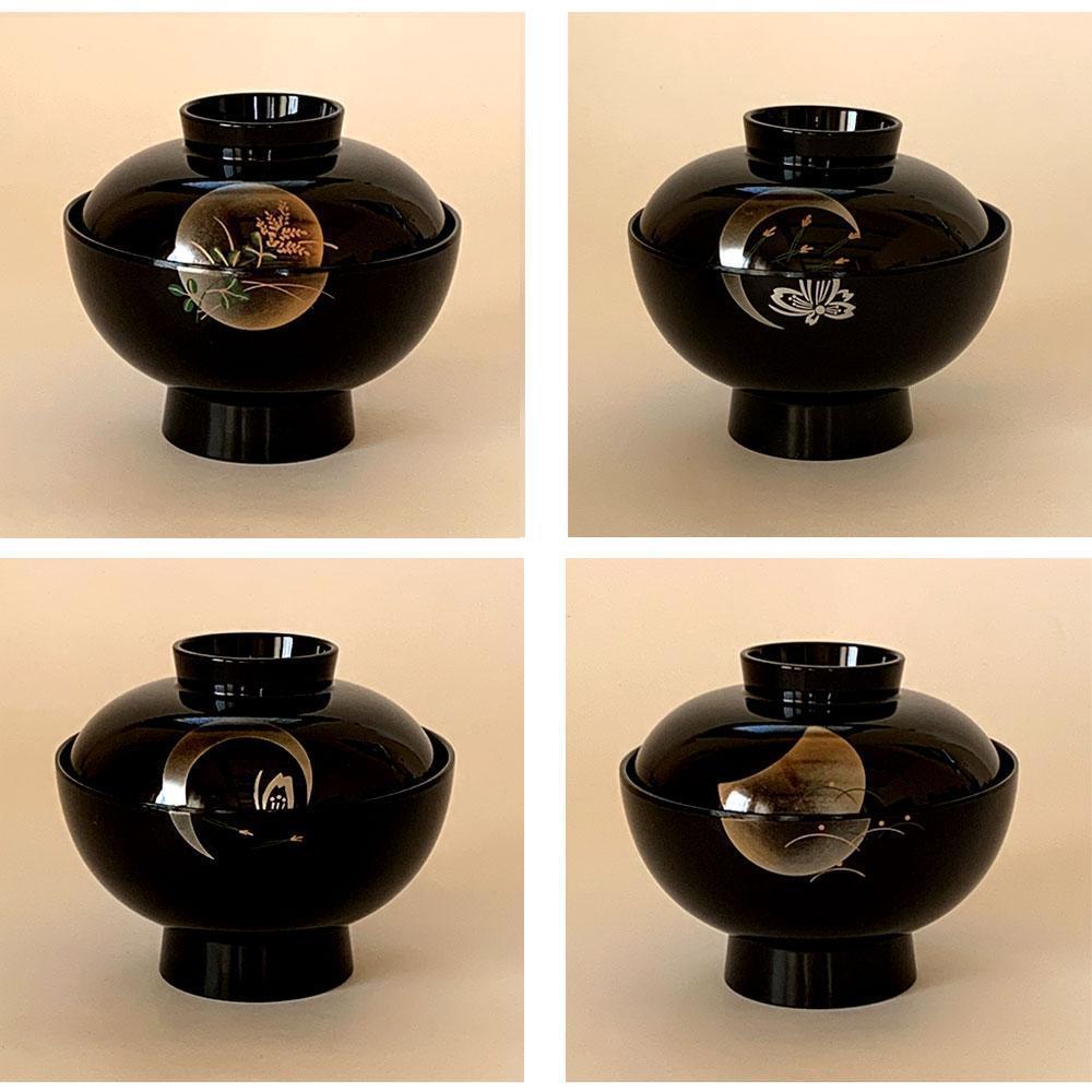 吸物椀 雑煮椀 お椀 黒塗り 蒔絵 小夜 5客セット お正月 紀州漆器［YS42］