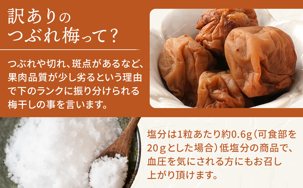 訳あり 無添加 梅干し 紀州梅香の減塩3%つぶれ梅 約1kg(500g x 2) 中~大粒 はねだし梅 紀州南高梅 産直) 3-G［KU3］
