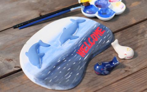 【WELCOMEボード(くじらorいるか) 】絵付け体験ペアチケット(箸置き２つ手土産付 )【hok136】