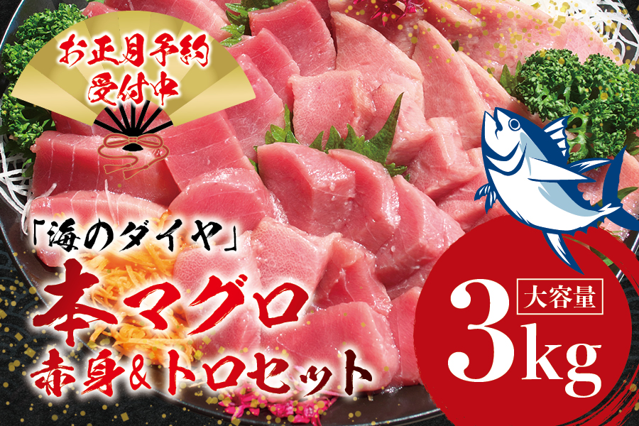 【年末発送分】本マグロ（養殖）トロ＆赤身セット 3kg【12月25日～30日に発送】高級 クロマグロ 中トロ 中とろ まぐろ マグロ 鮪 刺身 赤身 柵 本マグロ 本鮪 年内配送 年内発送 お正月 正月【nks112B-sg】