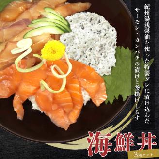 紀州湯浅醤油を使ったサーモンとカンパチの漬け＆釜揚げしらすの 海鮮丼 ３種セット×２ 計６００g【uot757A】