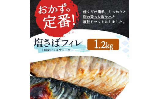 【ご家庭用訳あり】人気の塩さばフィレ＆紅鮭切身セット計2kg/ 和歌山 魚 さば 鮭【uot797C】