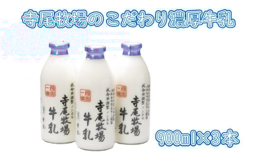 寺尾牧場のこだわり濃厚牛乳（ノンホモ牛乳）3本セット(900ml×3本) 【tec700A】