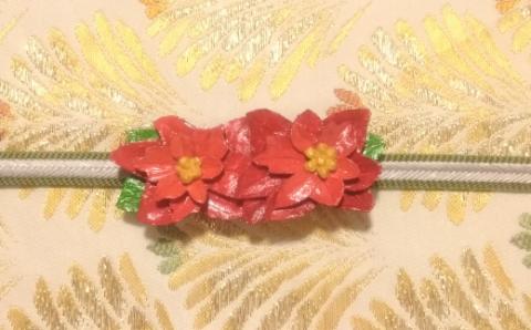 12月の帯留め（ポインセチア）（兼ブローチ）【hms017】