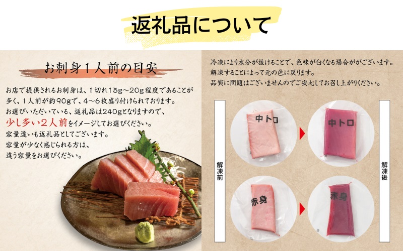 【年末配送受付25日まで！】本マグロ トロ＆赤身セット240g（養殖）【お正月予約 12月25日～30日発送】濃厚な赤身と高級部位トロの鮪好きにはたまらないセット 【串本町×北山村】 高級 クロマグロ【nks113-sg】
