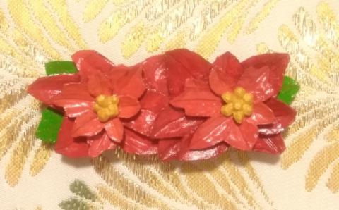 12月の帯留め（ポインセチア）（兼ブローチ）【hms017】