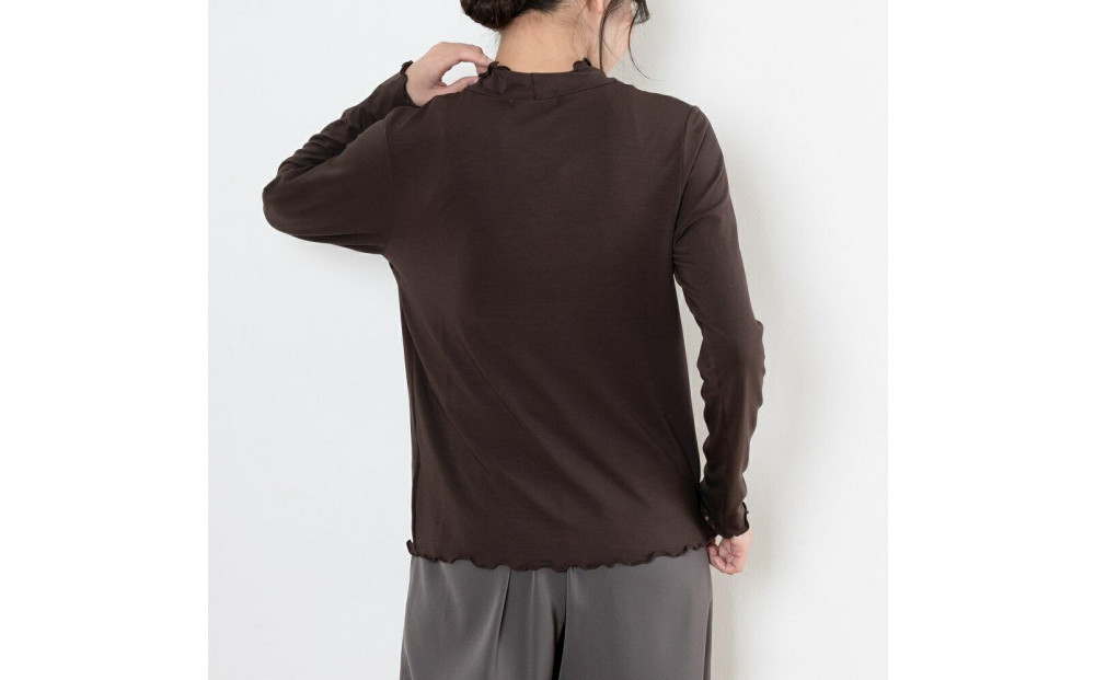 レディースハイネックカットソー 長袖 ブラウン M
