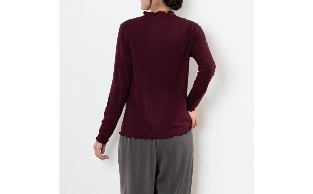 レディースハイネックカットソー 長袖 ボルドー M