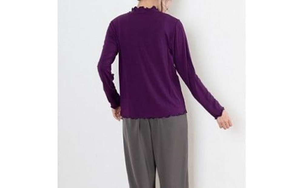 レディースハイネックカットソー 長袖 パープル L