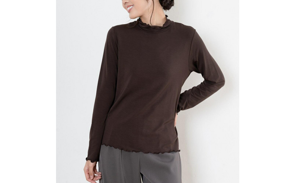 レディースハイネックカットソー 長袖 ブラウン M