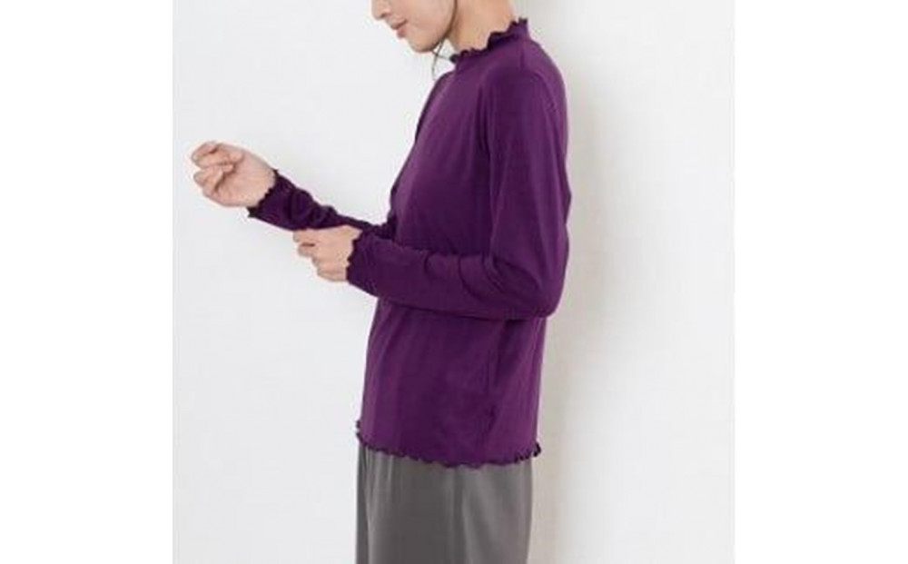 レディースハイネックカットソー 長袖 パープル L