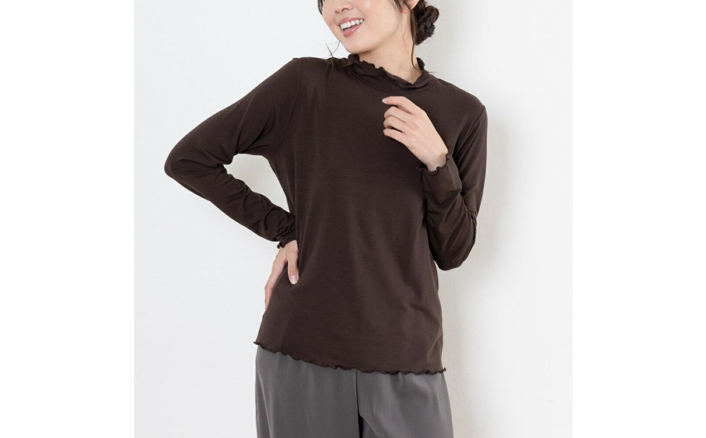 レディースハイネックカットソー 長袖 ブラウン M